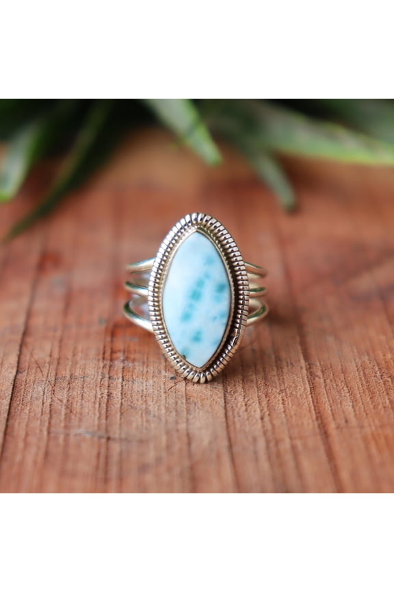 - Natural Larimar Ring, 925 Sterling Pure Silver Ring, Split Band Ring, Blue Larimar Stone Ring, Women Ring, Gemstone Ring, Personalized Gift,