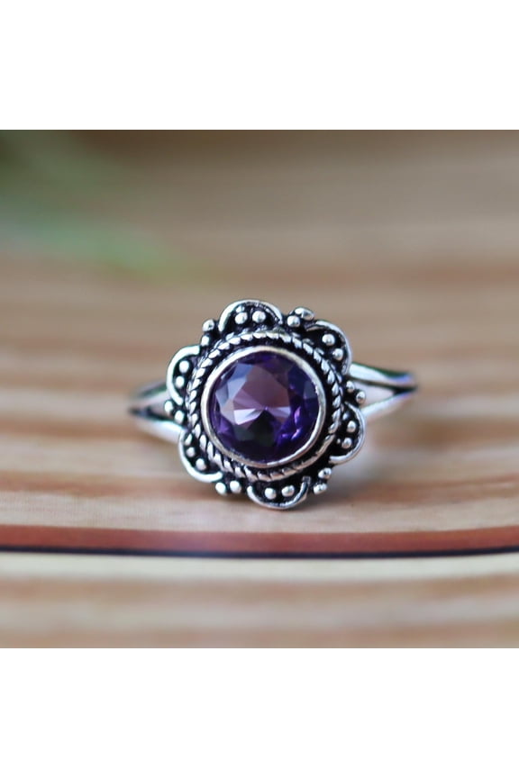 - Purple Amethyst Ring, 925 Silver Ring, Crystal Ring, Boho Silver Ring, Vintage Inspired Ring, February Birthstone, Rustic Ring, Unique Ring