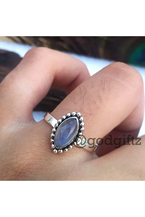 Rainbow Moonstone Ring, Minimalist Handmade Ring, 925 Sterling Silver Statement Ring, Gemstone Solitaire Ring, Engagement Moonstone Ring