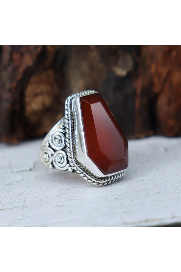 Red Garnet Ring, 925 Sterling Silver Ring, Handmade Ring, Garnet Ring, Coffin Shaped Ring, Statement Ring, Anniversary Ring, Gift Her Ring,.