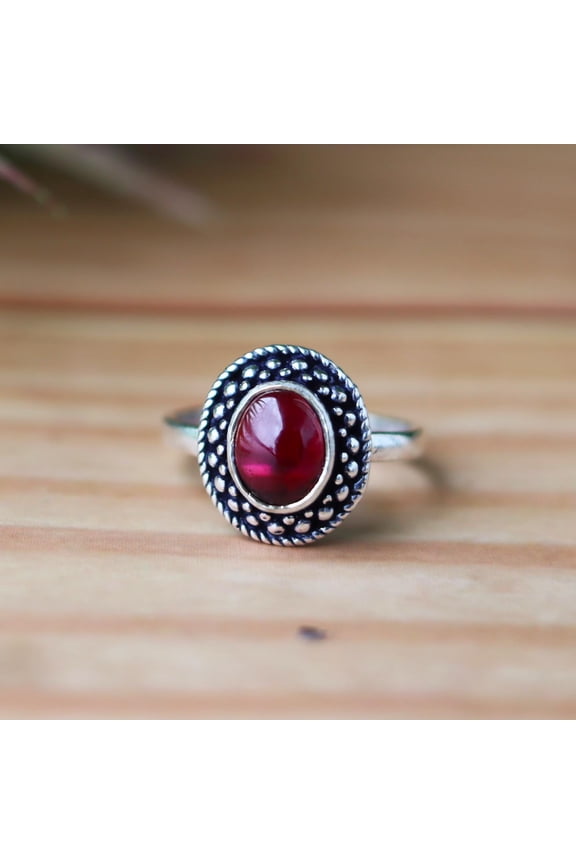 Red Garnet Ring, Oval Shape Gemstone, January Birthstone Ring, 925 Sterling Silver, Oxidized Ring, Handmade Ring, Boho Ring, Custom Gift****
