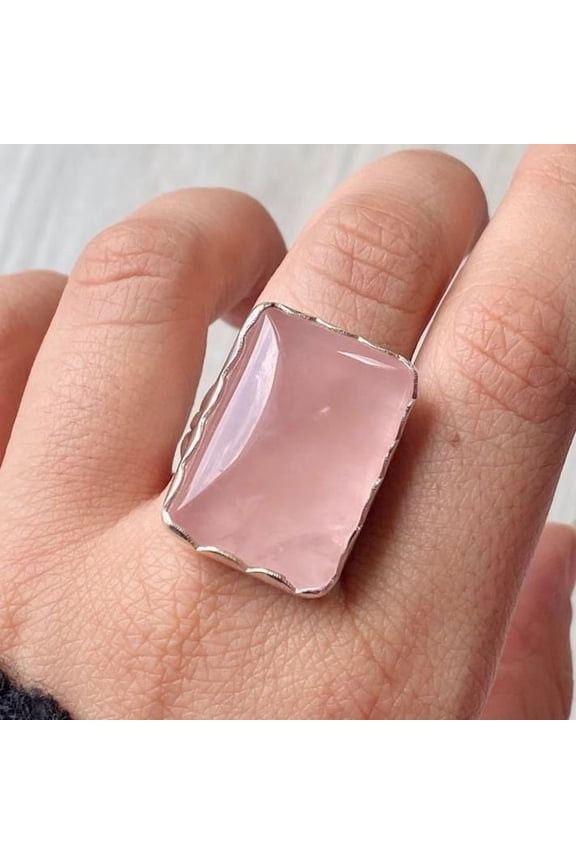 Rose Quartz Gemstone Ring, Statement Handcrafted Ring. made In 925 Sterling Silver. Boho Ring, Pink Stone Ring, Boho Jewelry Gift For Her,..