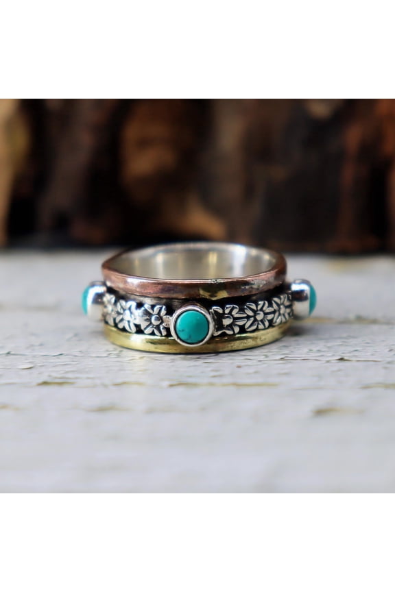 Silver Spinner ring | Blue Turquoise Gemstone Spin Ring | Natural Turquoise | Fidget Ring | Silver Anxiety Ring | Fidget Ring | Anxiety Ring