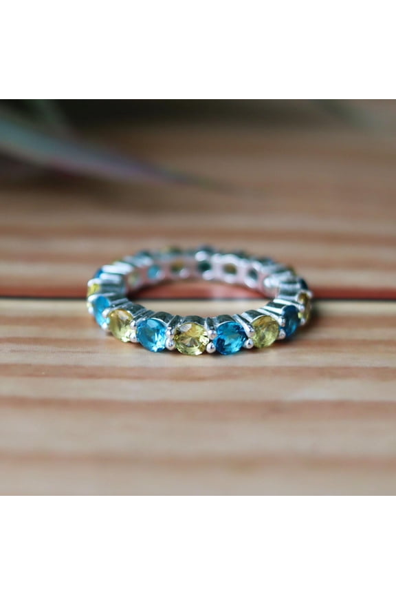 Topaz And Citrine Ring, Multi Gemstone Ring, 925 Silver Ring, Eternity Band Ring, Stackable Ring, Band Ring, Statement Ring, Promise Ring
