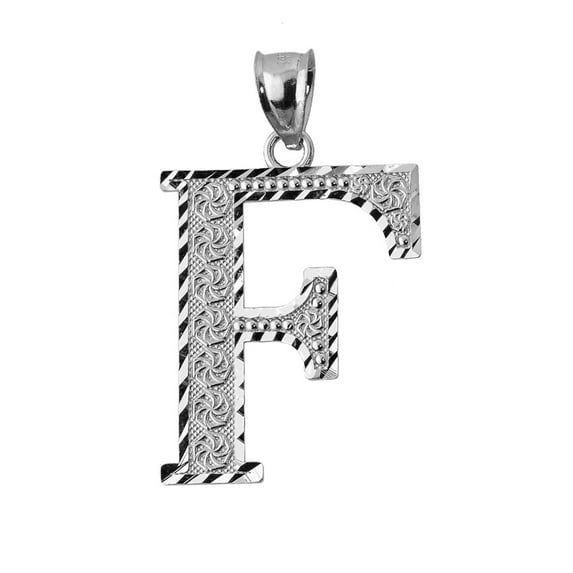 INITIAL F WHITE GOLD CHARM PENDANT : 14K SIZE (S M Medium