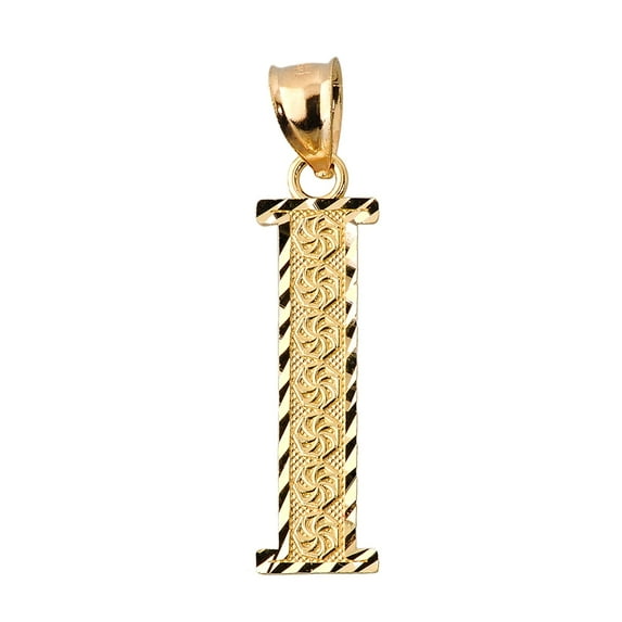 INITIAL I GOLD CHARM PENDANT : 14K SIZE (S M Medium