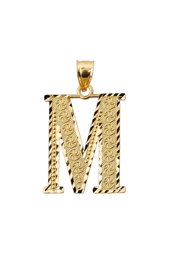 INITIAL M GOLD CHARM PENDANT : 14K SIZE (S M Medium
