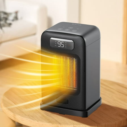 INITIO Space Heater with Remote, 1500W Protable Small LED Heaters for Inside, 70° Oscillating Heater, Overheat & Tip Over Protection, 12H Timer, Black