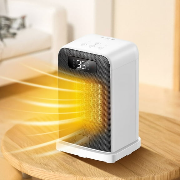 INITIO Space Heater with Remote, 1500W Protable Small LED Heaters for Inside, 70° Oscillating Heater, Overheat & Tip Over Protection, 12H Timer, Whtie