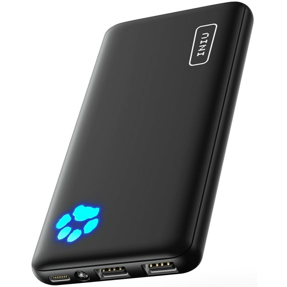 INIU 10000mAh Power Bank, Slimmest 15W Portable Charger Compatible with iPhone & Samsung, High-Speed Charging Battery Pack, USB-C Cables, Black