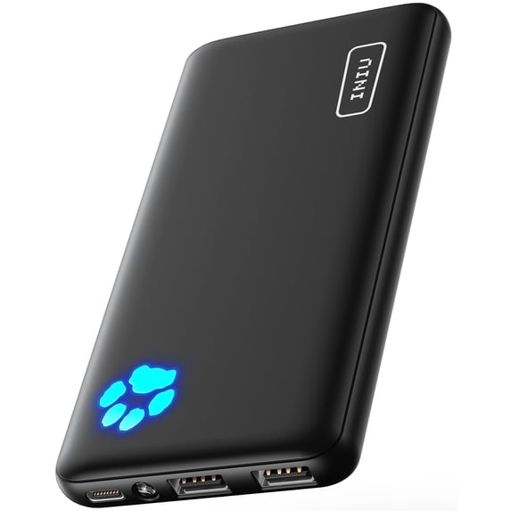 INIU 10000mAh Power Bank, Slimmest 15W Portable Charger Compatible with iPhone & Samsung, High-Speed Charging Battery Pack, USB-C Cables, Black