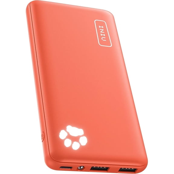 INIU 10000mAh Power Bank,Slimmest 15W Portable Charger, USB C in&Out High-Speed Charging Battery Pack, Compatible with iPhone & Samsung, Orange