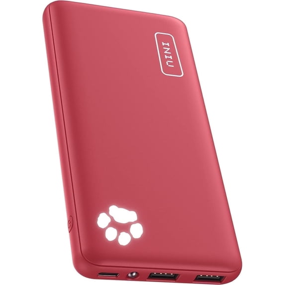 INIU 10000mAh Power Bank,Slimmest 15W Portable Charger, USB C in&Out High-Speed Charging Battery Pack, Compatible with iPhone and Samsung, Red