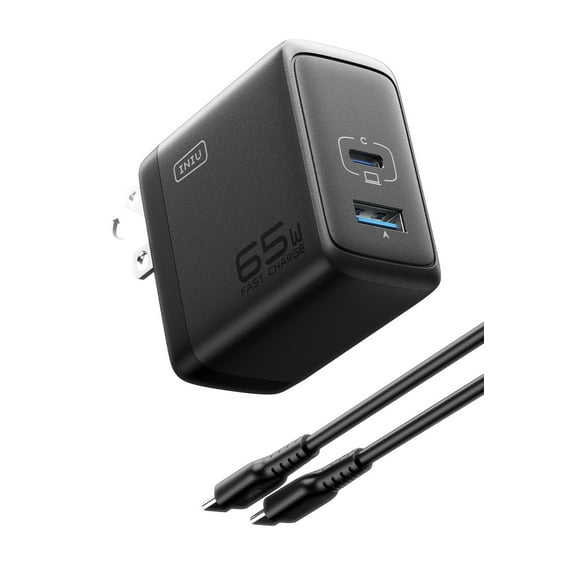 INIU 2-Port Charger, USB C Charger 65W GaN Fast Charging, Compact Foldable PD PPS Wall Charger Block