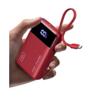 INIU 20000mAh Power Bank, Small 45W PD Fast Charging Portable Charger with Built-in USB C Cable, Flight-Safe Travel External Phone Battery Pack for Long Flight, Vacation, Cruise, Teens, Red