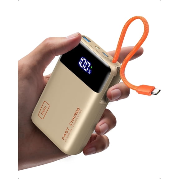 INIU 20000mAh Power Bank, Small 45W PD Fast Charging Portable Charger with Built-in USB C Cable, Flight-Safe Travel External Phone Battery Pack for Women, Girls, Daily Commute, Gift, Beige