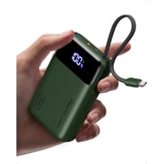 INIU 20000mAh Power Bank, Small 45W PD Fast Charging Portable Charger with Built-in USB C Cable, Flight-Safe Travel External Phone Battery Pack for Camping, ShortTrip, Travelers, Hikers, Green