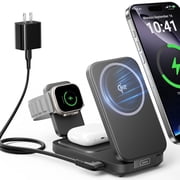 INIU 3 in 1 Wireless Charger, 15W Foldable Magnetic iPhone Charger, Wireless Charging Station with Qi2 Certified for iPhone, Apple Watch, AirPods Adaptor Included