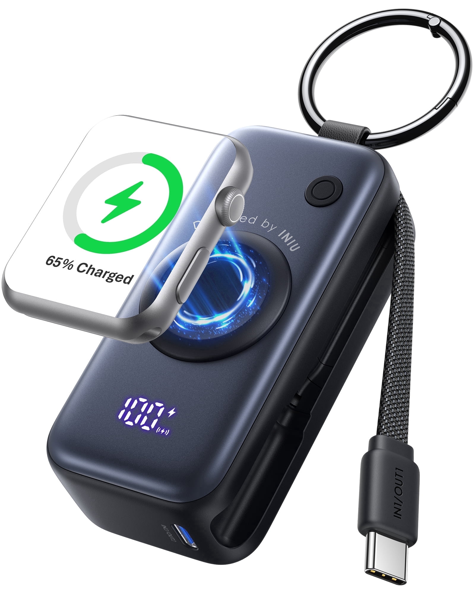 INIU SnapGo Mini Portable Charger, Power Bank for Apple Watch and iPhone, 5000mAh 20W PD Fast Charging Flight-Safe Travel Essential Battery Pack for Apple Watch Ultra 11 10 9 8 SE, iPhone Air 17 16