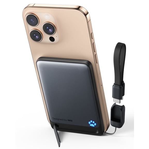 INIU Magnetic Portable Charger, Ultra Slim Qi2 Certified 5000mAh 20W Wireless Power Bank, ONLY for iPhone 12~17 Series, Black