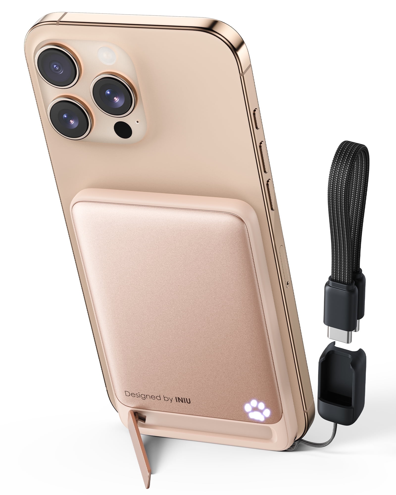 INIU Magnetic Portable Charger, Ultra Slim Qi2 Certified 5000mAh 20W Wireless Power Bank, ONLY for iPhone 12~17 Series, Pink