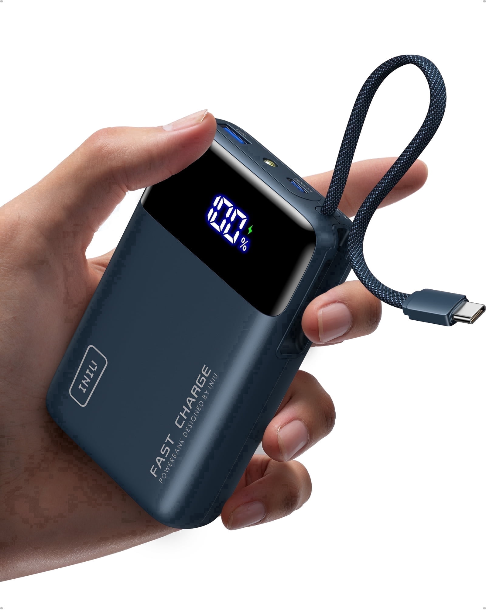 INIU 20,000 mAh Portable Power Bank with Built-in Cables, 45W Fast Portable Charger with USB-C, Battery Pack with LED Display Compatible with iPhone and Android Phone,Hiking,Travel Essentials,Blue