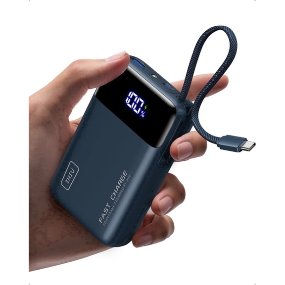 INIU 20000mAh Power Bank, Small 45W PD Fast Charging Portable Charger with Built-in USB C Cable, Flight-Safe Travel External Phone Battery Pack for Business, School, Dorm, College Student, Blue