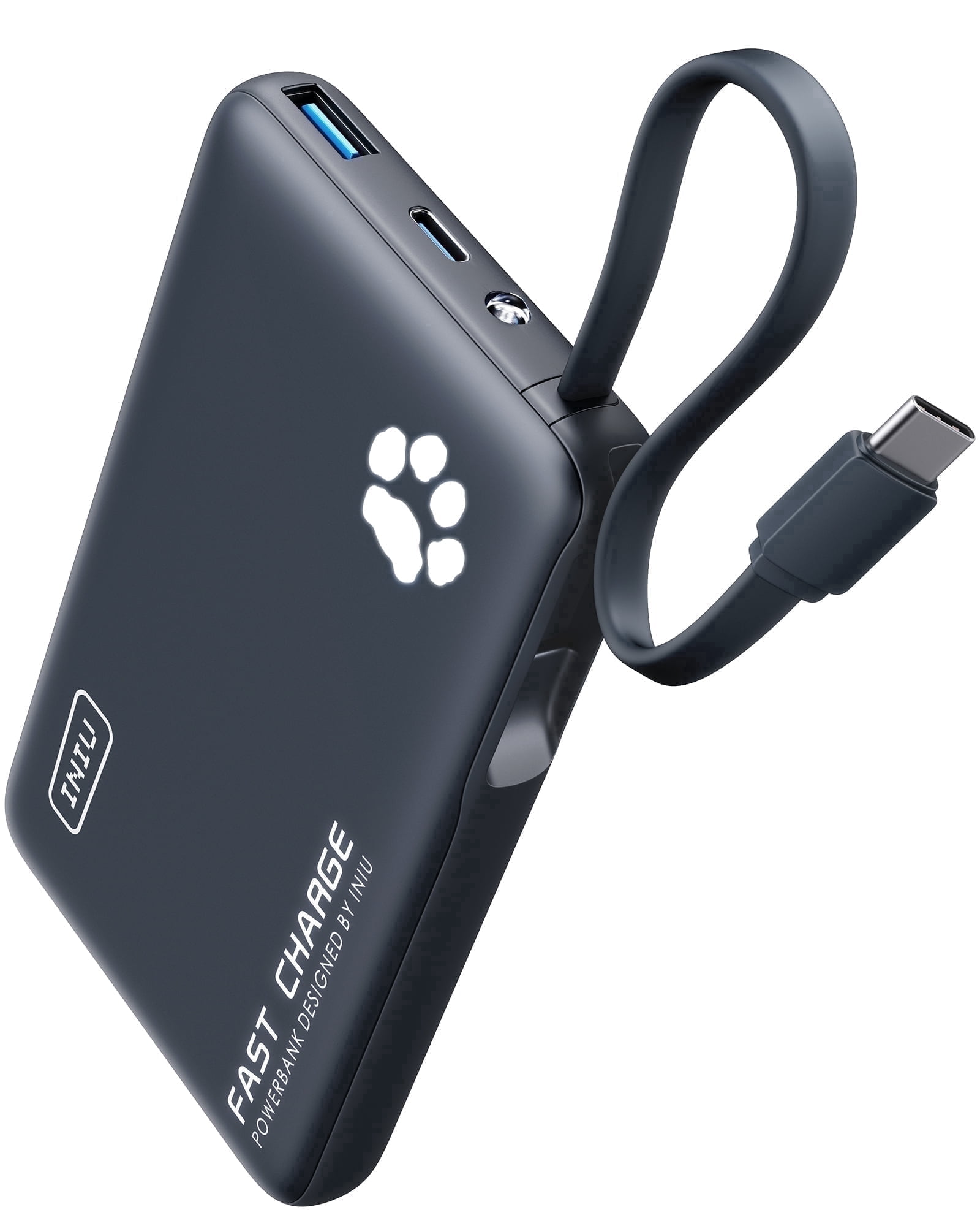 INIU Portable Charger, Slim 45W 10000mAh Power Bank with Build in USB-C Cable for iPhone 17 16 Samsung S22 S21 Google, Blue