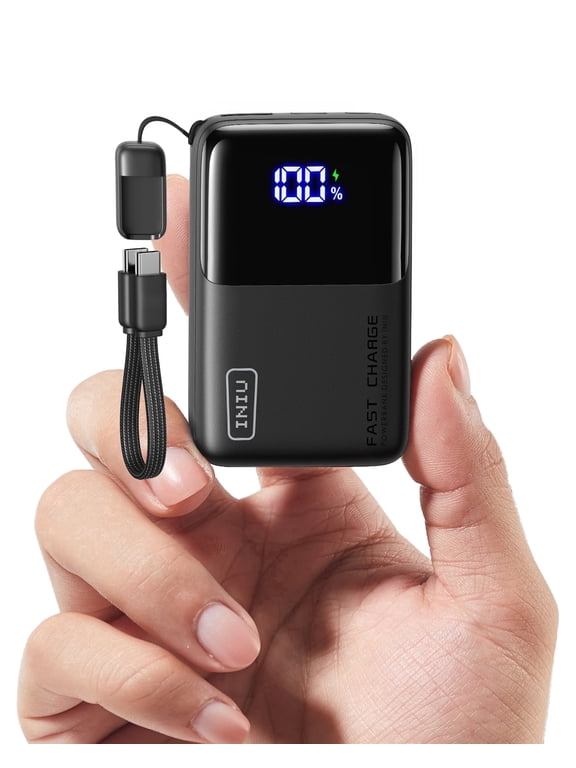 Portable Charger, Ultra Mini 10000mAh 45W Fast Charging with Detachable Cable, Flight-Safe Travel USB C Power Bank for iPhone 17 16 Samsung S26, Google Pixel iPad etc, Black