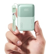 INIU Portable Charger, Ultra Mini 10000mAh 45W Fast Charging with Detachable Cable, Flight-Safe Travel USB C Power Bank for iPhone 17 16 Samsung S26, Google Pixel iPad etc, Green