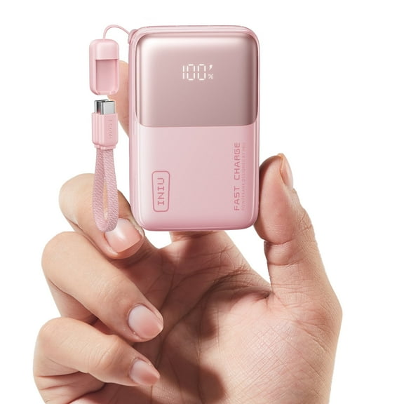 INIU Portable Charger, Ultra Small 10000mAh 45W PD USB-C in&out Power Bank, Compatible with iPhone & Samsung, Pastel Pink