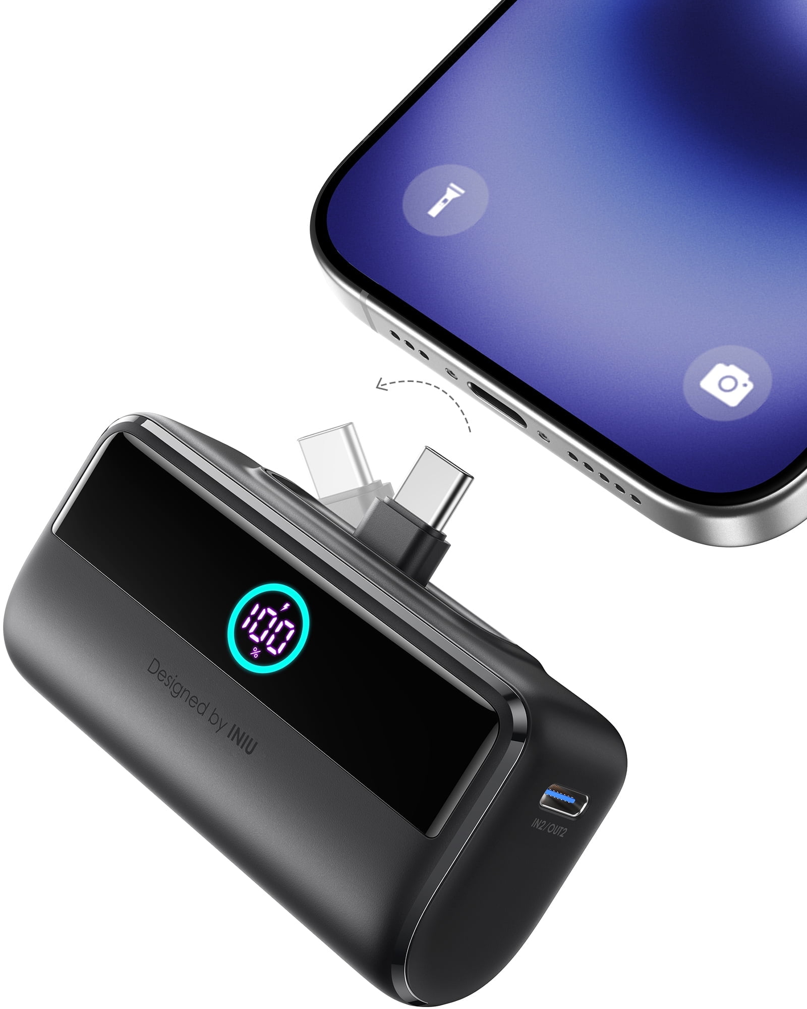 INIU Power Bank with Built-in USB-C Connector, 5500mAh 22.5W PD Fast Charging Portable Charger for iPhone 16/15 Series, Samsung S23 S22, iPad Pro/Air, Black