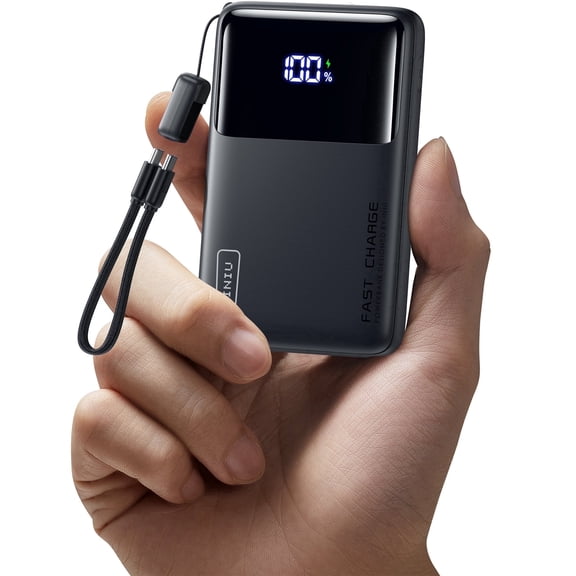 INIU 10,000 mAh Portable Power Bank with USB-C Cable, 45W Fast Portable Charger, Battery Pack with LED Display Compatible with iPhone and Android Phone,Hiking,Travel Essentials, Black