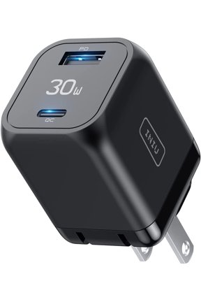 USB C Charger, 30W PD QC 3.0 Dual Port Fast Charging Wall Charger for iPhone Samsung, Black