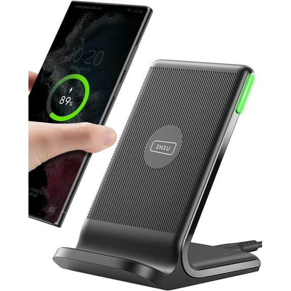 INIU Wireless Charger - 15W Fast Charging Station with Adaptive Light for iPhone and Samsung