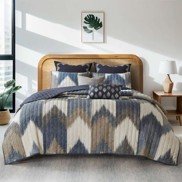 INK+IVY Alpine Navy 3 Piece Printed Cotton Coverlet Set