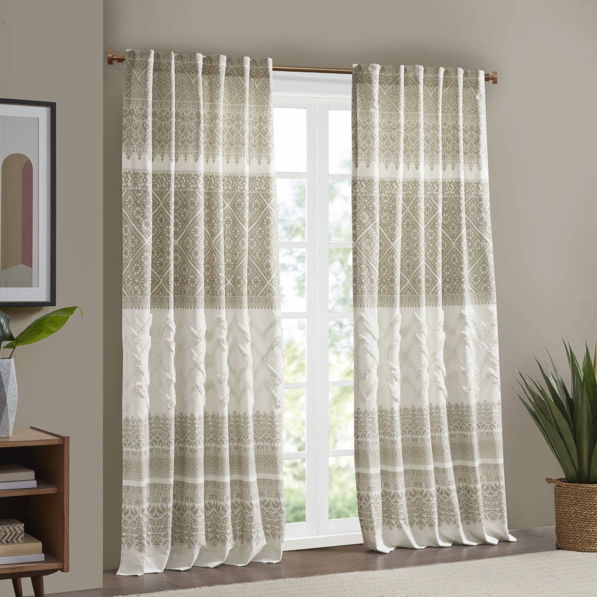 Taupe Cotton Linen Boho Chic Room-Darkening Curtain Panel