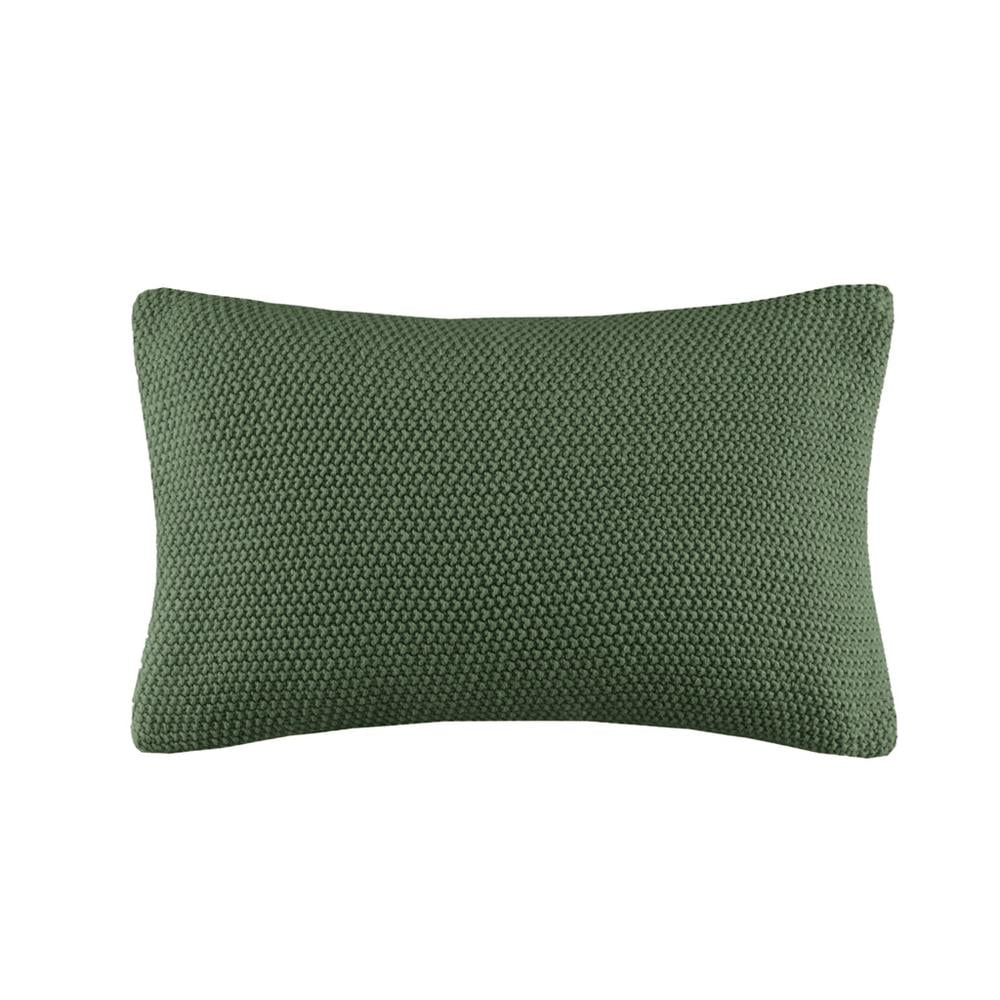 Green Acrylic Knit Oblong Pillow Cover with Hidden Zipper