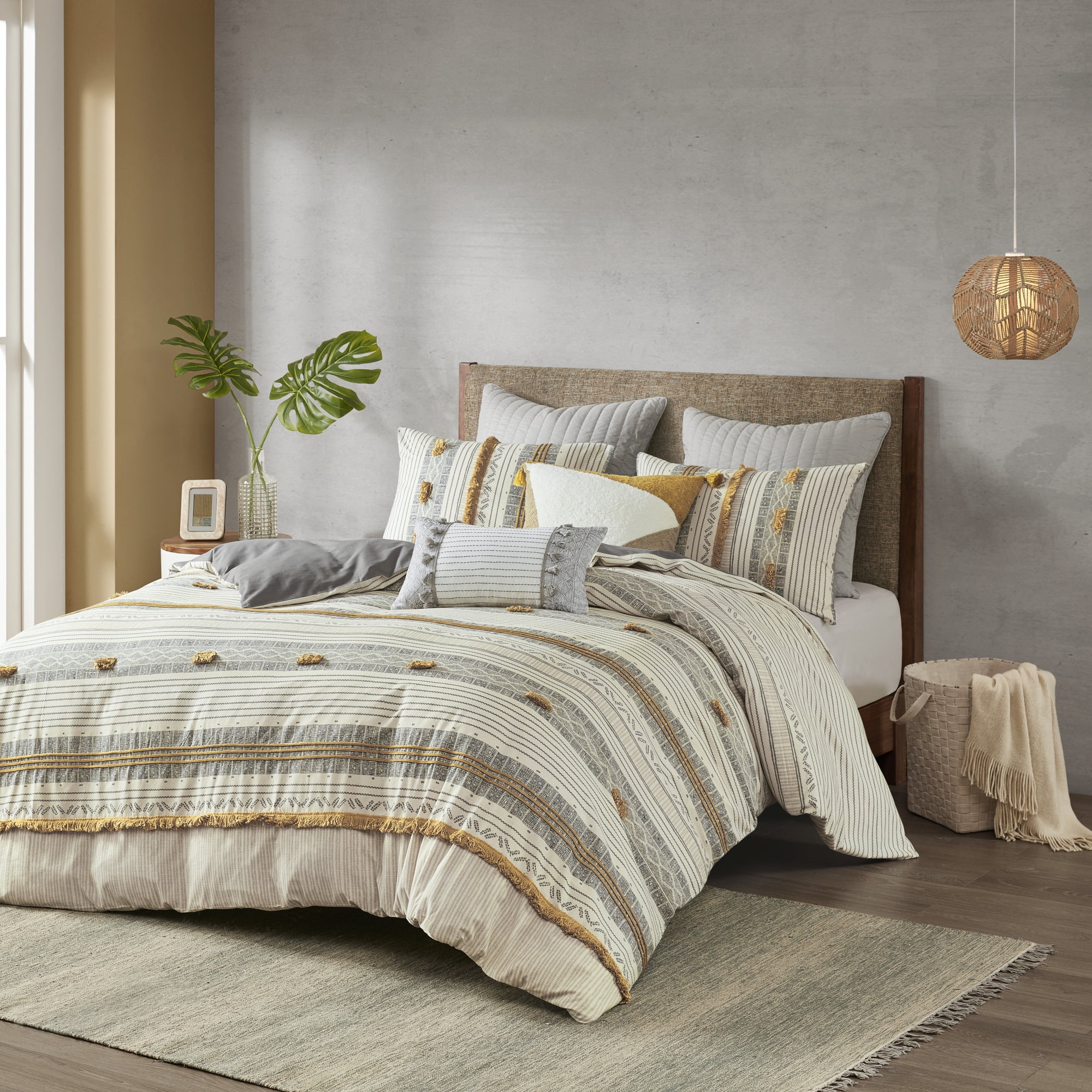Gray and Yellow Cotton Full/Queen Duvet Cover Set