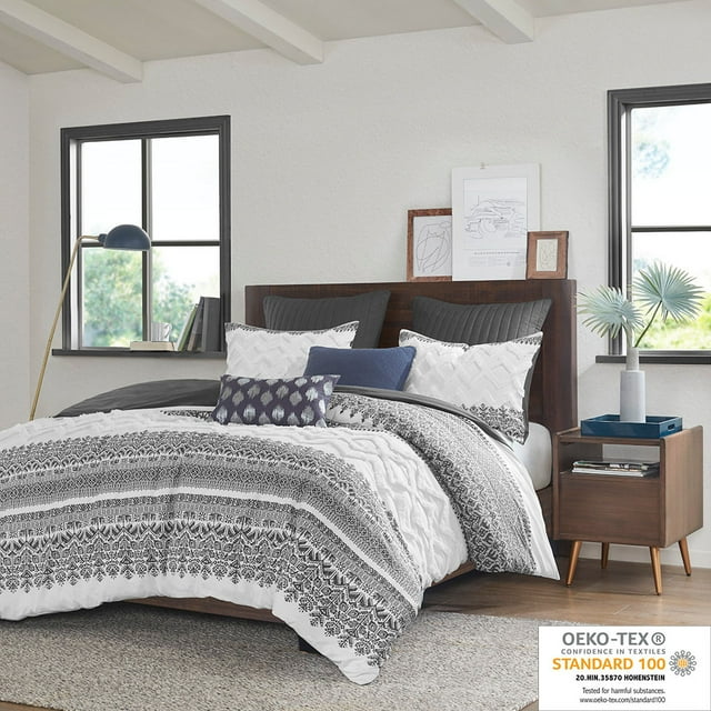 INK+IVY Cotton Printed and Tufted Duvet Cover Set with Gray Finish II12-1251