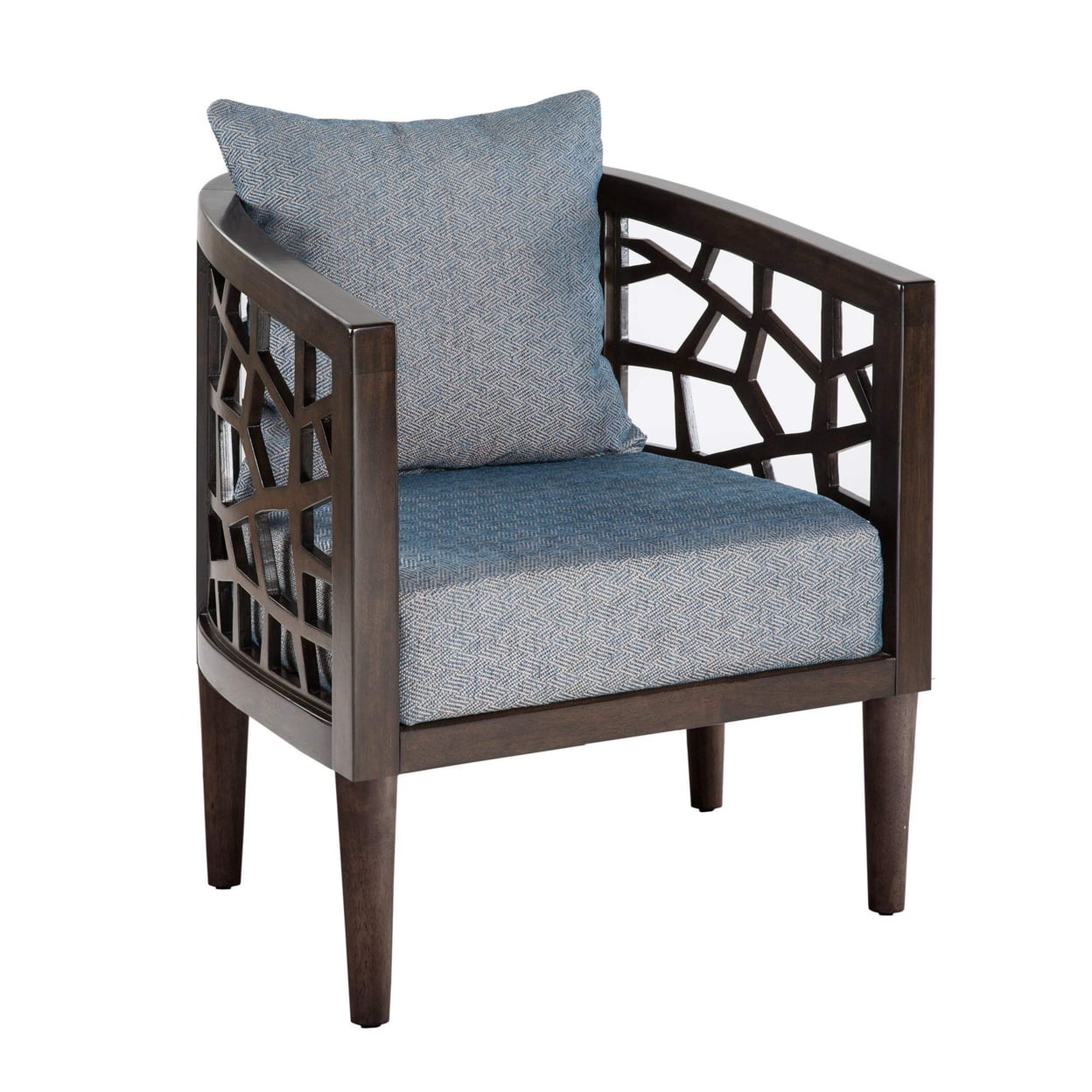 Crackle Mid-Century Accent Chair in Blue with Oak Veneer Frame
