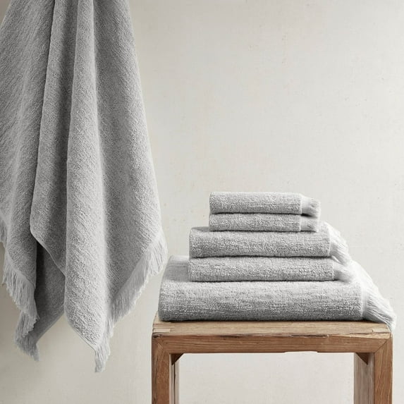 INK+IVY Cotton Bath Towel Set, Gray Bath Towels, Soft Highly Absorbent Bath Towels, Hand Towels, Wash Towels, 6-Piece