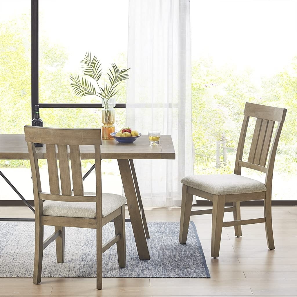 Gray Upholstered Linen Side Chair with Pinewood Frame, Set of 2