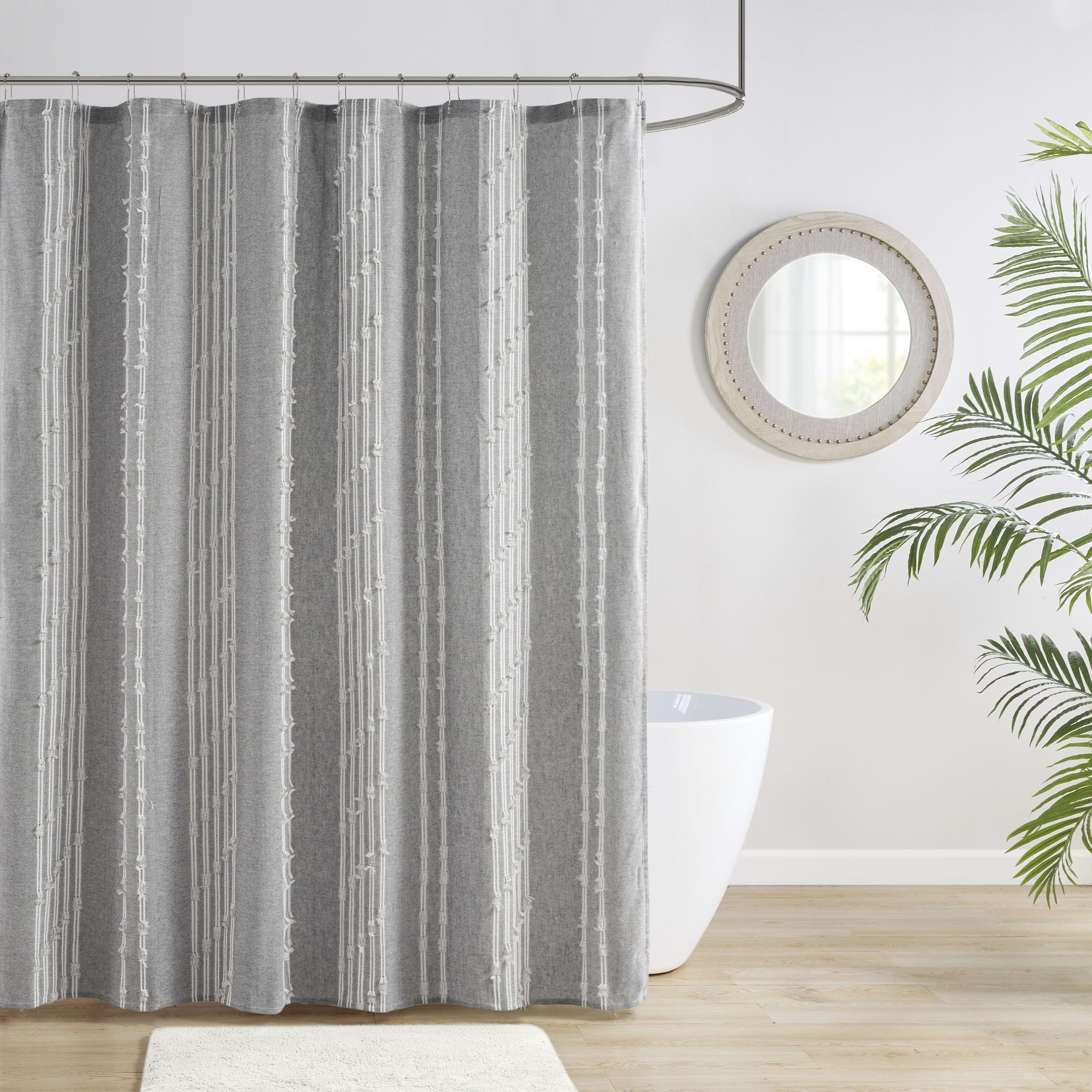 INK+IVY Kara Cotton Jacquard Shower Curtain, Gray, 72x72"