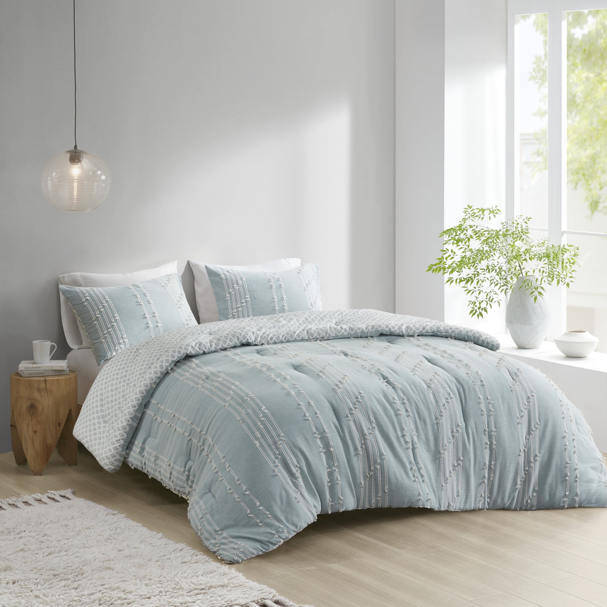 Aqua Cotton Jacquard Reversible Full Comforter Set