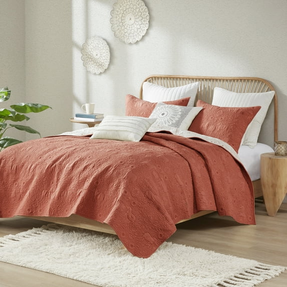 INK+IVY King/Cal King Kandula 3-Piece Reversible Cotton Quilt Set, Coral