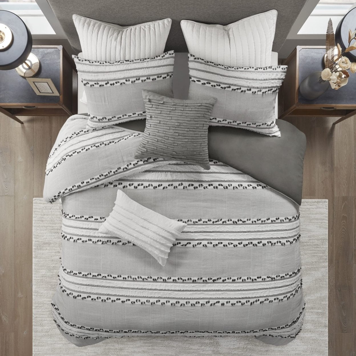 Charcoal Organic Cotton Jacquard Full/Queen Duvet Cover Set
