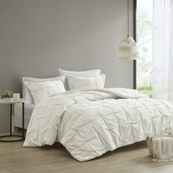INK+IVY Masie 3 Piece King/Cal King Elastic Embroidered Cotton Duvet Cover Set White