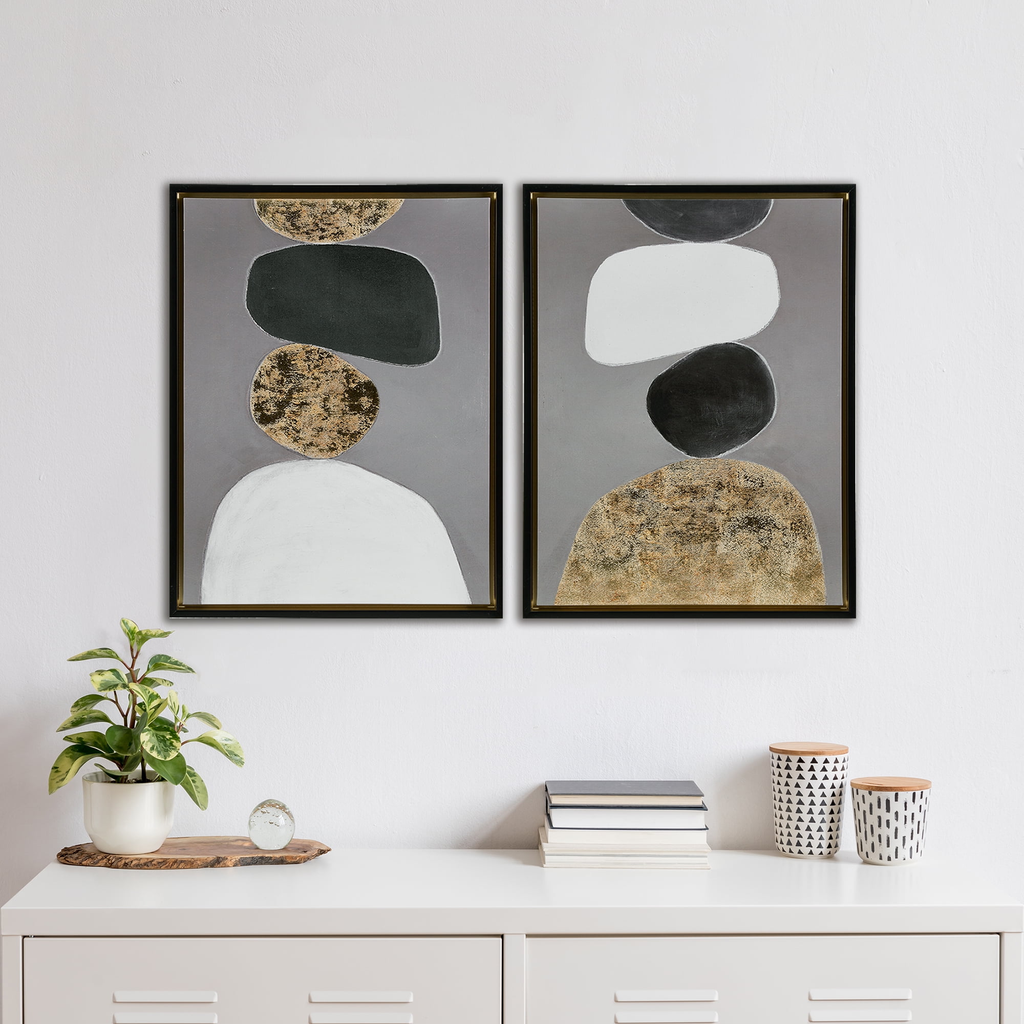 Neutral Stones Abstract 2-Piece Framed Canvas Wall Art Set