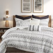 INK+IVY Rhea 100% Cotton Jacquard King/Cal King Quilt Set Percale Reverse 4-Piece Bedding Coverlet Lightweight Summer Comforter, Ivory/Charcoal